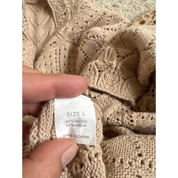 Open Knit Sweater Beige Crochet Detail Size L - Picture 3 of 4